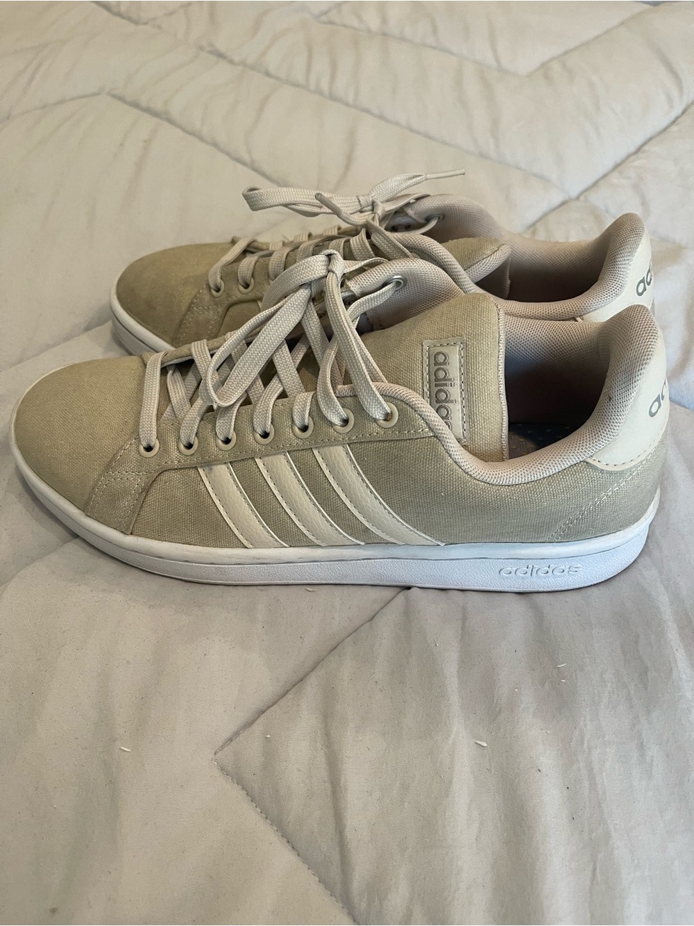 adidas Beige Canvas Low-Top Sneakers with White Accents - Picture 2 of 4